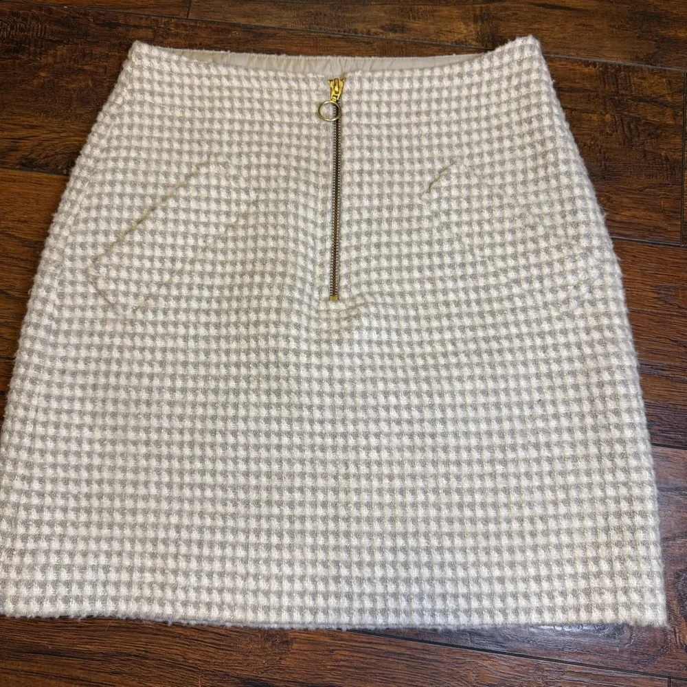 Sisley Houndstooth Tweed Mini Skirt 6 Wool Blend Zip Front Quiet Luxury Coquette